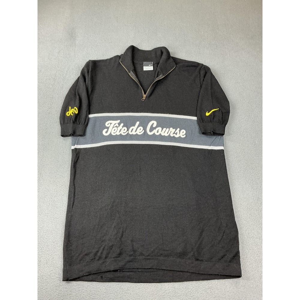 Nike Cycling Jersey Mens S Black 1/4 Zip Tete De Course Italy Wool Pockets 90s